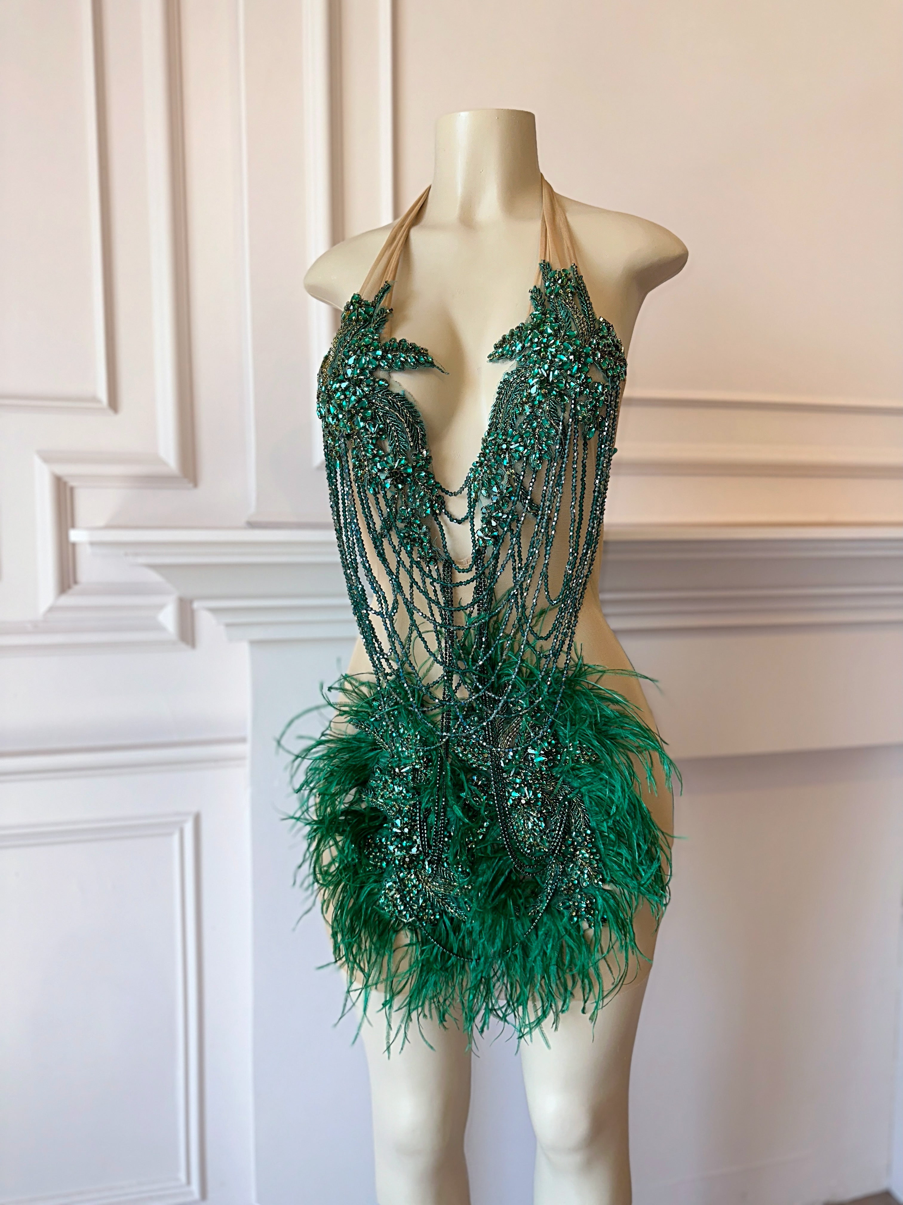 Emerald Feather Halter Dress SLAYEDBYTEN