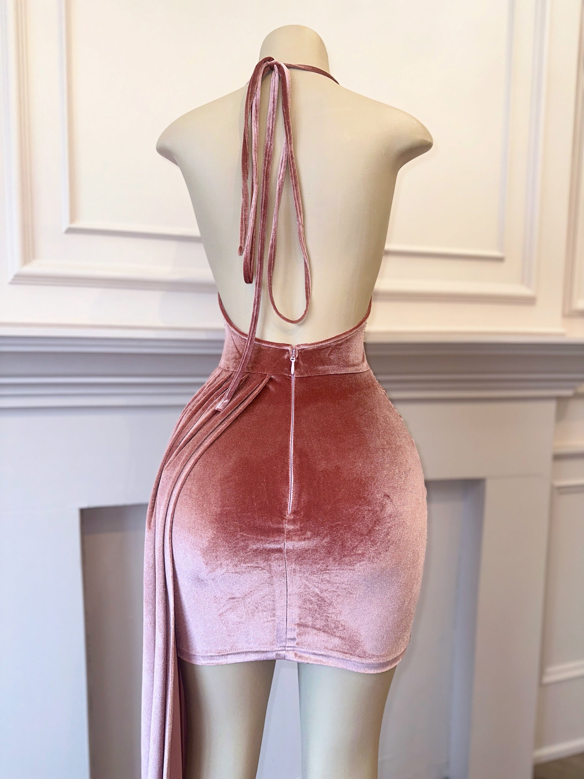 pink blush velvet dress KissProm